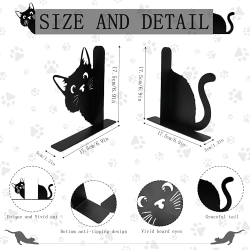 Peeping Black Cat Bookends for Shelves, Cute Cat Decorative Bookends for Kids and Adults, Unique Book Ends for Cats Lovers, Bookshelf Accessories, Home Decor, Office, Reading and Book Decor