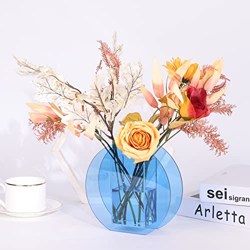 Blue Acrylic Vase, Modern Acrylic Geometric Wide Mouth Small vase, Blue Flower Vase for centerpieces Desk Flower Bud vase, for Living Room Table, Office, Wedding - color: Blue 3
