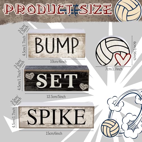 Yuntau 4 Pcs Volleyball Centerpieces for Table Volleyballs Tiered Tray Decorations Wooden Bump Set Spike Farmhouse Decorative Faux Book Stack Block Sign for Room Shelf Coffee Table Fireplace Mantel - style: Volleyballs