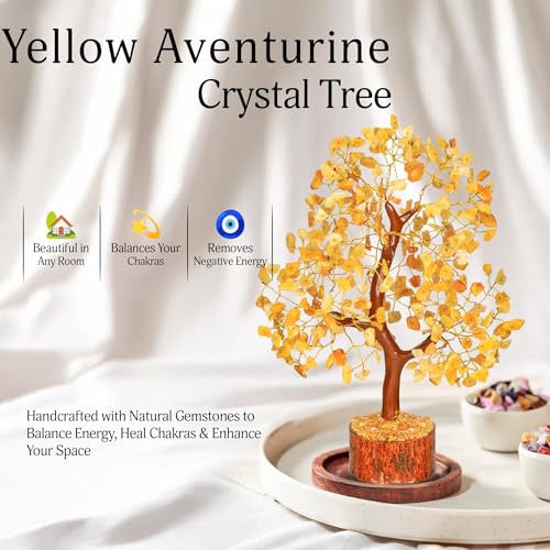 Yellow Aventurine Crystal Tree - Chakra Stones - Crystal Tree of Life - Crystals and Stones - Holistic Gifts for Women - Spiritual Room Decor - Gemstone Tree - Crytals and Gemstones - Good Luck Gifts - color: Yellow Aventurine Golden Wire