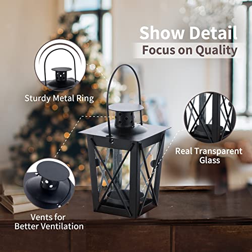 4 Pcs Vintage Black Metal Mini Decorative Candle Lanterns Tealight Candle Holder & Led Tea Light Candleholder Decoration for Birthday Parties Wedding Centerpiece Relaxing Spa Setting (Black, 4 Pcs) - size: 4 Pcs