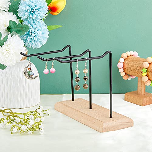 1-Tier 3-Row Wood Jewelry Display Stands 8.27x6.69x6.69 Inch Metal Tabletop Jewelry Organizer Black Metal Earing Tower Stand for Earring Bracelet Watch Chain Keychain for Ring Storage