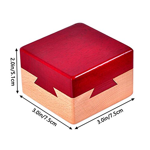 DC-BEAUTIFUL Impossible Dovetail Box Mini 3D Brain Teaser Wooden Magic Drawers Gift Jewelery Box Puzzle Toy for Adults - color: Small Red