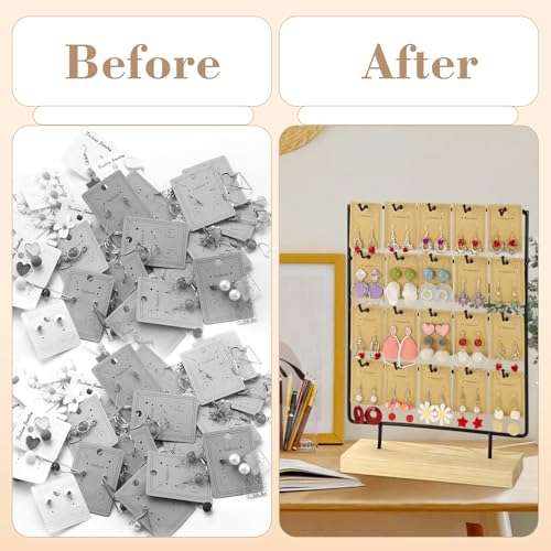 Earring Display Stand for Selling 4 Tier 20 Hooks Wood Earring Display Rack Holder for earings necklaces rings bracelets keychains (Black) - color: Black