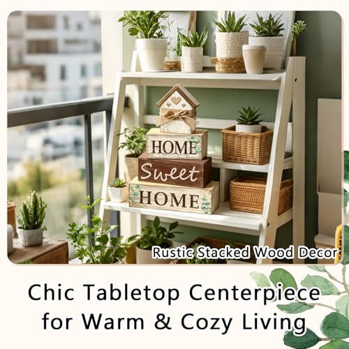 4 Pcs Farmhouse Tiered Tray Decor Home Sweet Home Rustic Wooden Tabletop Sign Neutral Heart House Shaped Shelf Mantle Kitchen Decoration Housewarming Gifts - style: Home