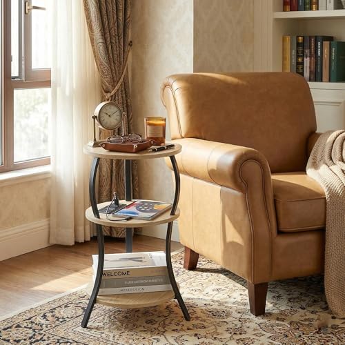 Small Round Side Table with Charging Station, 3-Tier Waist Circular End Table with Storage Shelf, Compact Tea Sofa Side Table Small Spaces, Round Corner Coffee Table for Living Room Bedroon,Oak - color: Oak, style: USB Charger