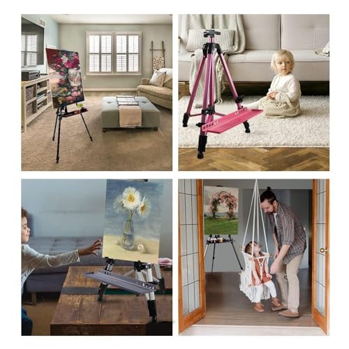 RRFTOK Art Easel Stand for Painting and Sign - Aluminum Metal Artist Tripod Adjustable Easels for Display Height from 21 to 61Inches - Canvas Stand with Paintbrush Tray for Artists Adult Holder - style: 61B 1-Pack