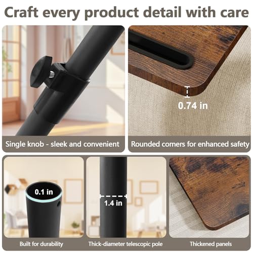 YUHFERA Sofa Armrest Tray Table for Couch - 360° Swivel Height Adjustable End for Small Spaces, Snack Side Table for Bed or Chair with Phone & Tablet Slot (Rustic,Standard) - color: Rich, size: Standard