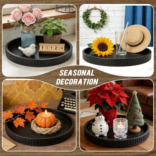 12in Decorative Tray for Coffee Table Tray Decor, Black 100% Solid Concrete Decorative Round Tray for Kitchen, Living Room, Home Decor - color: Concrete Black