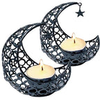 Moon Tea Light Candle Holder, Black Metal Decorative Candle Stand for Home Decor, Gift (2Pcs) - size: 2Pcs Black