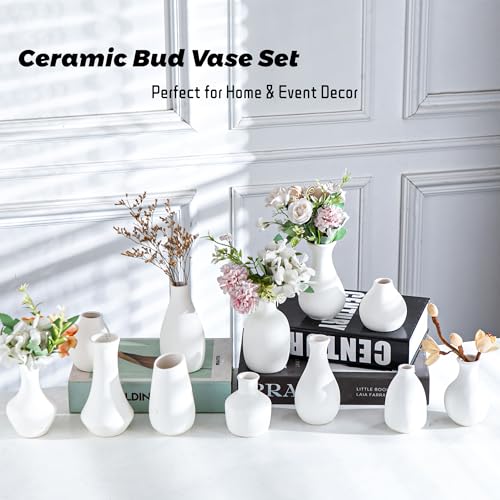 White Bud Vases Set of 12, Small Ceramic Vase in Bulk, Mini Pottery Vases for Pampas Grass Clay Vase for Wedding Table Centerpieces Decoration Modern Boho Rustic Home Decor DIY Gift - color: A-white Bud Vases-12pcs