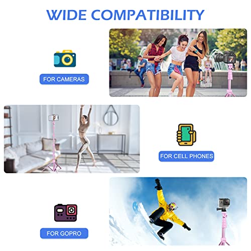 Sensyne 62" Phone Tripod & Selfie Stick, Extendable Cell Phone Tripod Stand with Wireless Remote and Phone Holder, Compatible with iPhone Android Phone, Camera - color: Pink, size: 62-inch