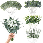 Eucalyptus Leaves Stems 60 PCS, 4 Kinds Mixed Artificial Greenery Stems for Wedding Decor Vase Floral Arrangement Centerpiece