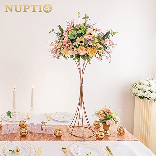 NUPTIO 2 Pcs Trumpet Vases for Centerpieces 26in Tall Gold Vase, Wedding Centerpieces for Tables, Artificial Arrangement Flower Stand for Anniversary Party Birthday Event Aisle Home Reception Decor - size: 26 inch Tall