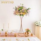 NUPTIO 2 Pcs Trumpet Vases for Centerpieces 26in Tall Gold Vase, Wedding Centerpieces for Tables, Artificial Arrangement Flower Stand for Anniversary Party Birthday Event Aisle Home Reception Decor - size: 26 inch Tall