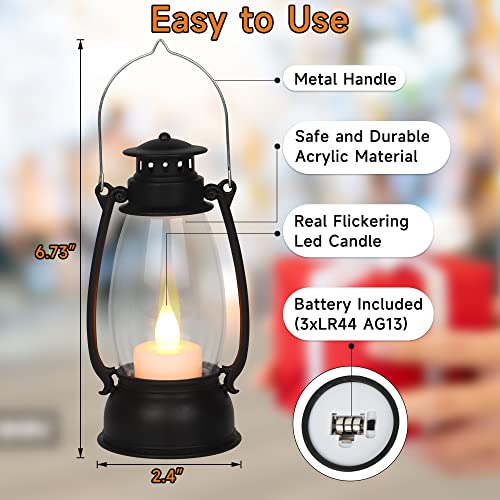 12Pcs Mini Lantern for Cowboy Halloween Christmas Wedding, Black 6" Candle Lantern with Flickering LED for Camping Western Party Decorations, Table Centerpiece, Hanging Lamp Ornaments Bulk - color: Black-12pcs
