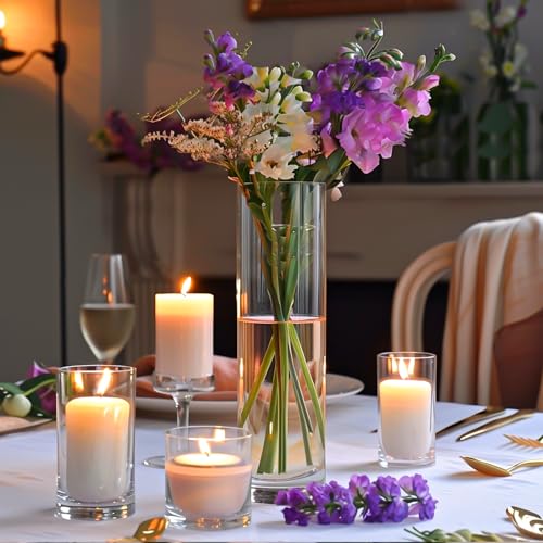 TBWIND 12Pcs Glass Cylinder Vases 12 Inch Tall Clear Flower Vases for Centerpieces Wedding Decoration, Hurricane Floating Candle Holder for Party Table Home Decor - size: 12 Pack 12 Inch