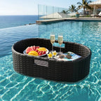 Devoko Floating Pool Tray Large PE Rattan Pool Serving Bar, Luxury Pool Floating Table with Handles for Pool Party, Hot Tub & Beach (Black) - color: Black, size: Medium