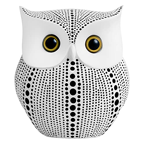 APPS2Car Owl Statue for Home Decor Accents Office Decoration, Handmade Polka Dots Buhos Modern Bird Figurine for Indoor Book Shelf Desktop Cabinet Fireplace Mantel Living Room Bedroom Ornament (White)