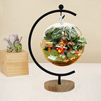 Ornament Display Stand Iron Pothook Stand for Hanging Glass Terrarium/Picture (Big G-Shaped Wood Base, Black)