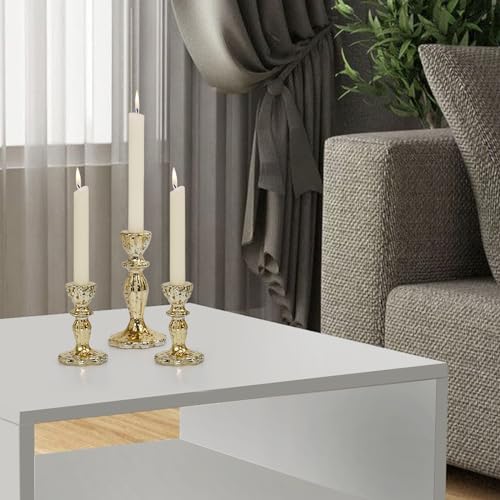 Candlestick Holders Set of 3, Gold Glass Mercury Candle Holders for Candlesticks, Table Centerpiece, Home Decor, Wedding, Birthday, Party, Christmas - color: Gold