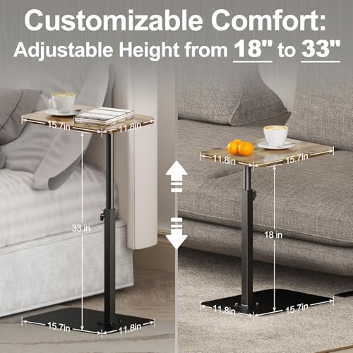 HzTinT TV Tray Side Table Sofa Tray for Couch Heavy Metal Base Swivel/Adjustable Height, Sofa Bed Bathroom Living Room, Study TV Tray C Shaped End Table Food Snack Trays for Eating Small Spaces - color: Brown, size: 11.8*15.7 in