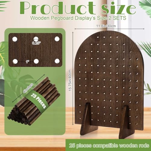 Colingmill 1 Set Keychain Display Stand Wooden Pegboard Display Stand with 25 Pcs Dowel Rods Oval Bracelet Organizer Holder for Jewelry, Craft Shows, Necklace, Selling, 15.75" x 11.81" (Dark Brown) - color: Dark Brown