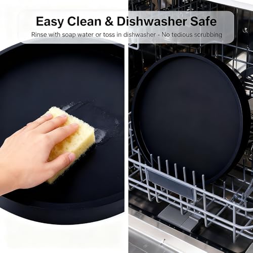 Silicone Bathroom Tray - 9-Inch Round Vanity Tray, Suitable for Candles, Perfumes, Soap Dispensers Black - color: Black