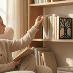 2 Pcs Black Bookends, Sturdy Metal Bookends for Shelves Decorative Book Organizer with Unique Tree Design for Home Library Office Desk - style: Abstract Tree