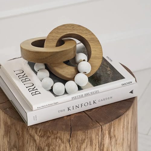 Oakrain 2pcs Wood Chain Link Decor, Minimalist Home Décor Accents, Natural Boho Farmhouse Rustic Handmade Wood Knot Decor for Shelf Coffee Table, Best Housewarming Gifts - style: 3 link (2 Pack-Acacia wood)