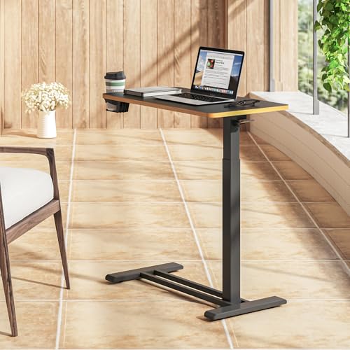 SANODESK Medical Adjustable Overbed Bedside Table with Hidden Casters, Pneumatic Mobile Laptop Computer Standing Desk Cart with Tray, Hospital and Home Use(27.6" W x 15.7" D, Black) - color: Black, size: Small