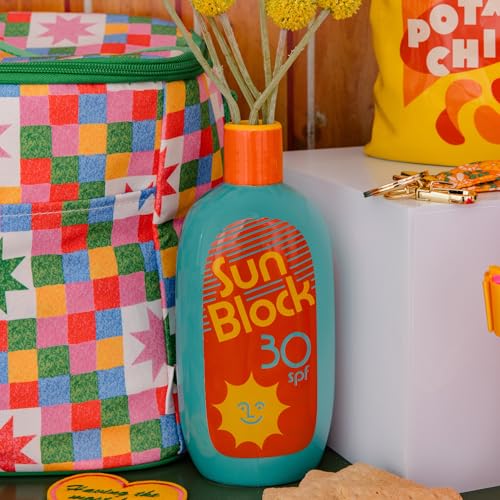 ban.do Vintage Inspired Sunblock Bottle Vase, Decorative Ceramic Vase, Large Flower Vase, Unique Sunblock Decor for Home/Kitchen/Office