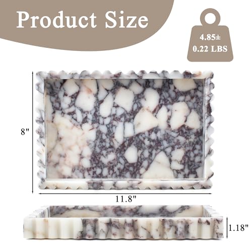 YMXYJM Natural Marble Tray for Bathroom, Real Stone Decorative Vanity Tray with Fluted Edge, Large Marble Serving Storage Tray for Kitchen Counter, Dresser, Home Decor, 11.8" x 8", Calacatta Viola - color: Calacatta Viola Purple