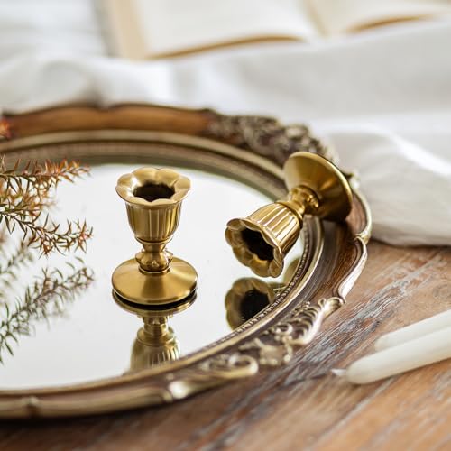 Vintage Candlestick Candle Holders Brass - Romadedi Taper Gold Candle Stick Victorian Style for Table Centerpiece Wedding Festive Christmas Mantel Decoration or Home Decor Set of 2 - size: 2 PCS