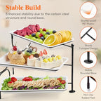 Lifewit 3 Tier Serving Tray, 30 x 17 cm/12 x 6.5" White Plastic Tiered Food Serving Platters, Rotating Tiered Tray Stand for Party with Black Collapsible Metal Stand, Dessert Table Stands for Cookies - size: 12" x 6.5", style: Rotatable
