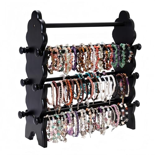 Two-Sided Wooden Jewelry Bracelet Holder Display Stand with 6 Removable Holders - 3 Tier Bar Bangle Organizer Perfect for Organizing and Showcasing Bracelets, Watches, and Accessories Black - style: 6 Tier-Black
