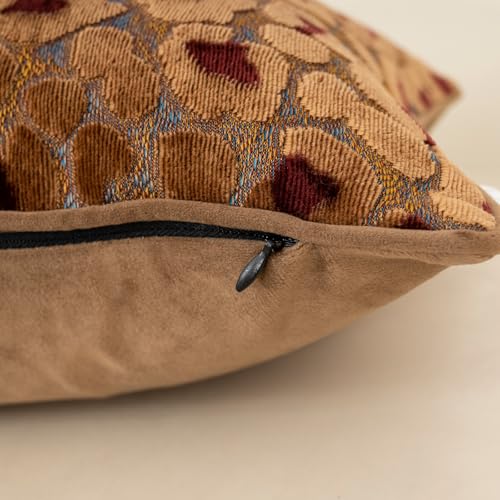 Alerfa Brown Floral Throw Pillow Cover 18 x 18 Inch Cut Velvet Sqaure Luxury Decorative Pillow Cover for Couch Living Room Bedroom - color: Brown, size: 18" x 18" (Pack of 1)