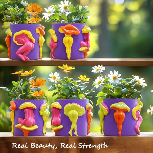 GUGUGO Mushroom Lady Body Plant Pots, Quirky Unique Cute Planters and Boho Funky Eclectic Home Decor, Mushroom Butt Flower Pots, Indoor Succulent Planter, Modern Aesthetic for Decorating, White Back - color: White Back, size: 5Inch