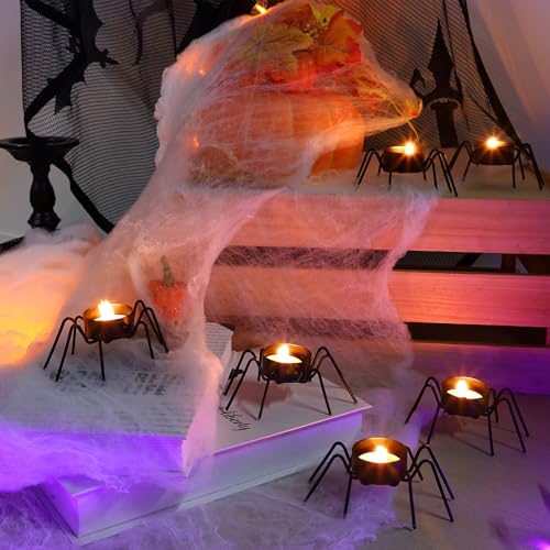 FORUP 6 Pack Metal Spider Tea Light Candle Holders, Halloween Candle Holder, Halloween Home Table Decoration, Black
