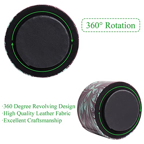 lizimandu Round Leather Art Supply Organizer,Remote Control Holder,360 Degree Rotating,Multi-Functional Pencil Holder,4 Compartments Desktop Stationary Organizer(1-Green Flower) - color: 1-Green Flower