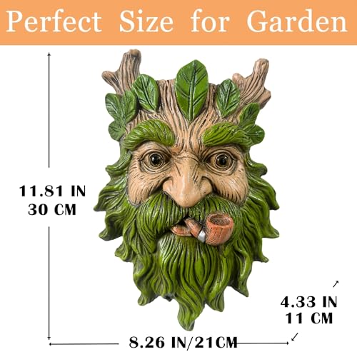 Teaeeno Whimsical Tree Face Garden Decoration, 11.8 in Tree Faces Decor Outdoor Wallmounted Statue Art with Leaf Features, Outdoor Decor Garden Accessory (Nature and Outdoors) - color: Clear