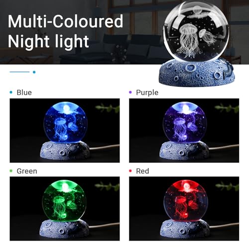 Jellyfish 3D Crystal Ball Decor Figurine, 2.4inch Oceans Glass Ball Gifts for Women, Home Decorative Sculpture Display Keepsakes for Marine Organism Lover - color: Jellyfish