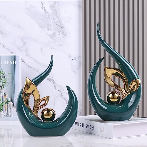 9.4" H Green Gold Abstract Sculptures Home Decor, Ceramic Art Statue Cool Stuff to Put on Shelves&tv Stand Decor, Gold Accent Entertainment Center, for Fireplace Coffee Table Dining Table Decorate - color: Green Gold, size: 9.4in/H