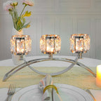 4 Pcs 3-Arm Crystal Tealight Candle Holders, Elegant Metal Arch Candlestick Centerpiece for Wedding, Party, Dining Room Table Decorations, Anniversary (4, Silver-3 Arm) - size: Silver-3 Arm