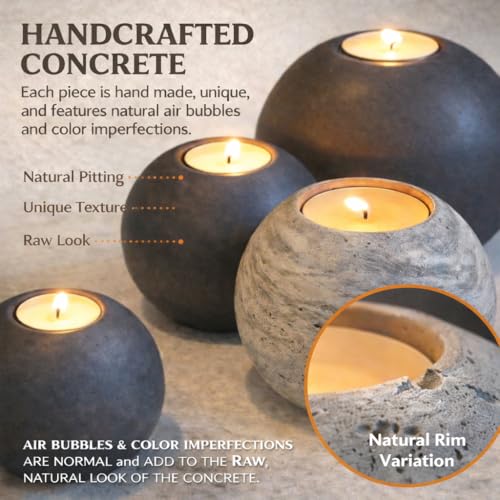 Concrete Sphere Tea Light Holder - Minimalist Centerpiece - Candle Holder - Modern Interior Design (Canary Yellow, Set of 3 Sizes) - color: Canary Yellow, size: Set of 3 Sizes