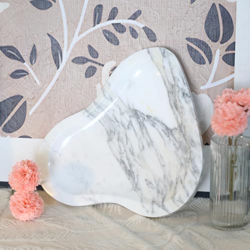 Natural Marble Oval Jewelry Dish, Trinket Tray for Ring & Earring Holder, Vanity/Nightstand Decor with Unique Natural Veins, Gift for Women/Mom/Daughter - color: 021-Arabescato, size: 9.1"L x 9.1"W x 0.7"H