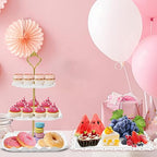 PinCute 5 Pcs Dessert Table Display Set - 2 X Cupcake Stand Holder/Cup Cake Tier Tower & 3 X Serving Tray Combo for Tea Party, Birthday, Baby Shower (Wave Square)