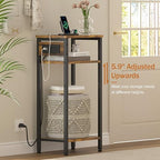 Asgolion Tall End Table with Charging Station, 3 Tier Narrow Tall Nightstand with Storage, Slim Side Table with USB Ports and Outlets for Bedroom, Living Room, Office, Rustic Brown and Black - color: Rustic Brown, style: With Outlet