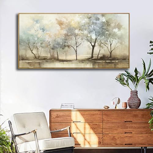 VHMING Abstract Wall Art Artwork Retro Trees Pictures Decor Canvas Painting Framed Ready to Hang Living Room Bedroom and Office Wall Decor 24x48 Inch - color: Light Color, size: 24"L x 48"W