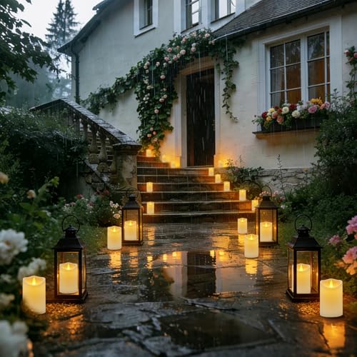 Artmarry Flameless Candles 4" 5" 6" Outdoor Indoor Pillars Battery Operated Flickering Candles Include 8-Key Remote Timer 400+ Hours by 2 AA Batteries (White Candle - Warm Light, 6 Pack) - color: White Candle - Warm light, size: 3"D x 4"|5"|6" H - 6 Pack